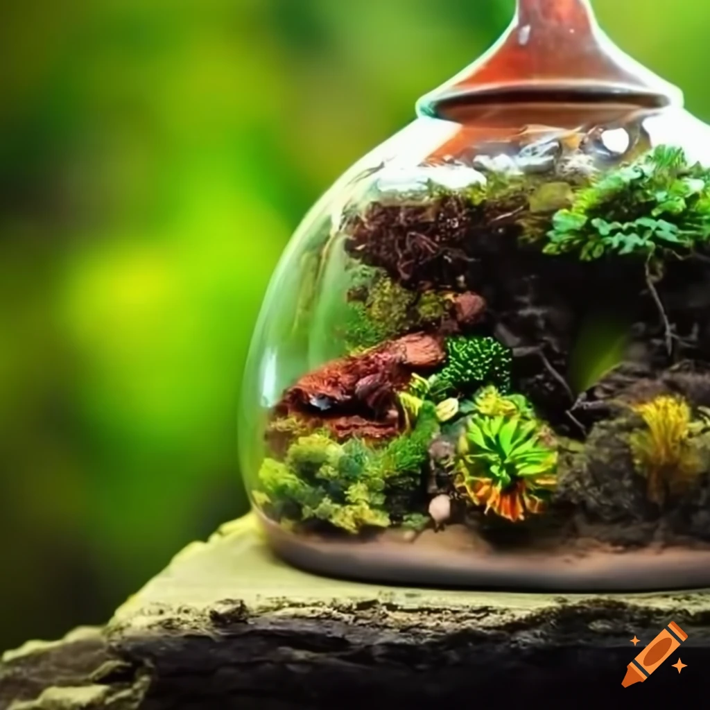 Hyper realistic photorealistic detailed terrarium, lush moss with trinkets  on Craiyon