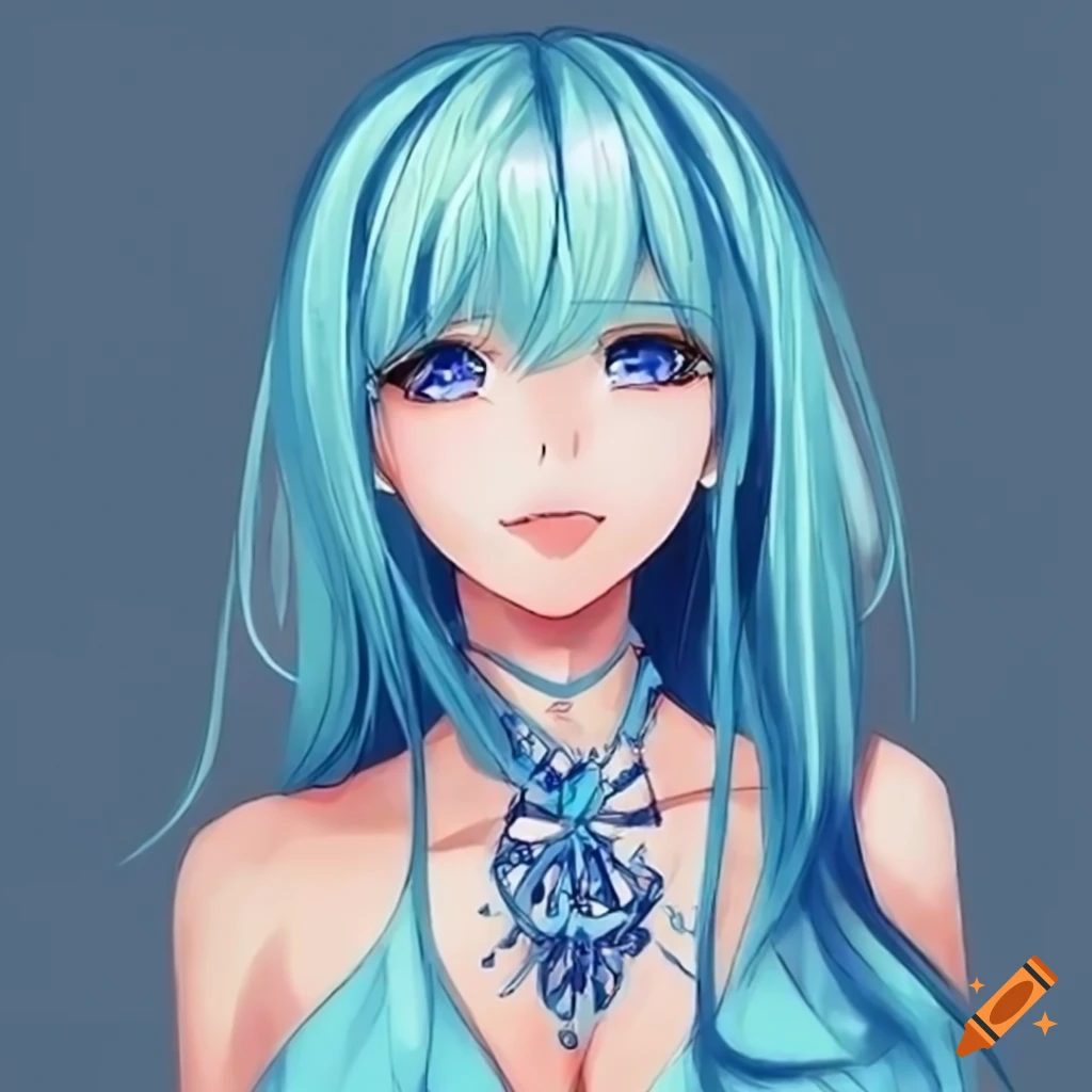 Blue-haired anime girl on Craiyon