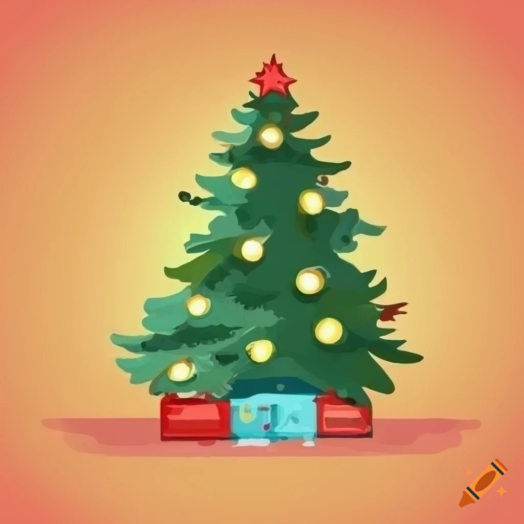 2d front view of a christmas tree with holiday lights