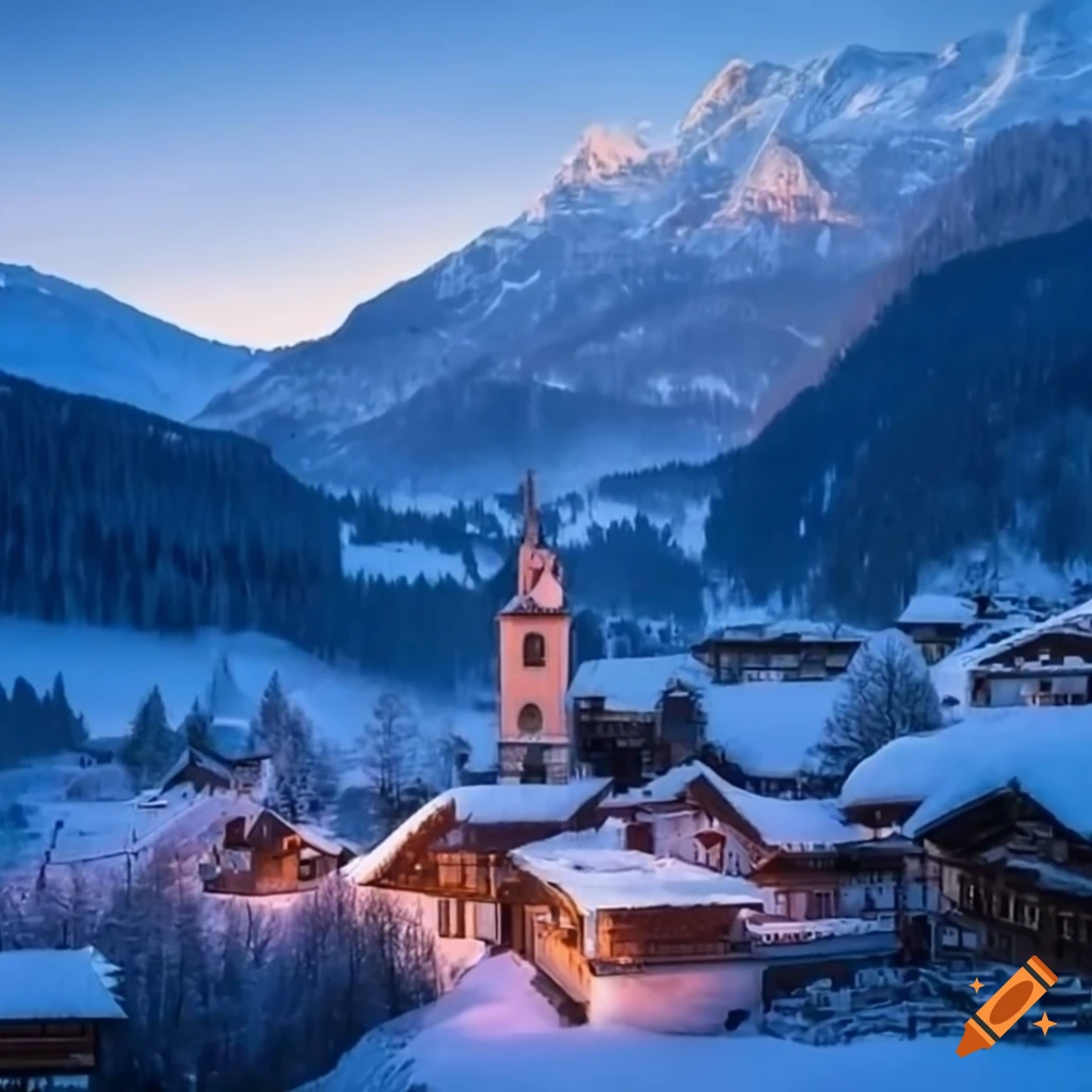 Austrian Village In The Alps With Ski Lift On Craiyon