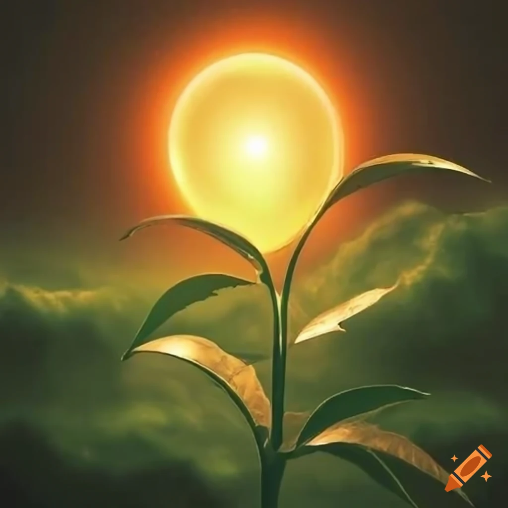 Sunlit green plant on earth