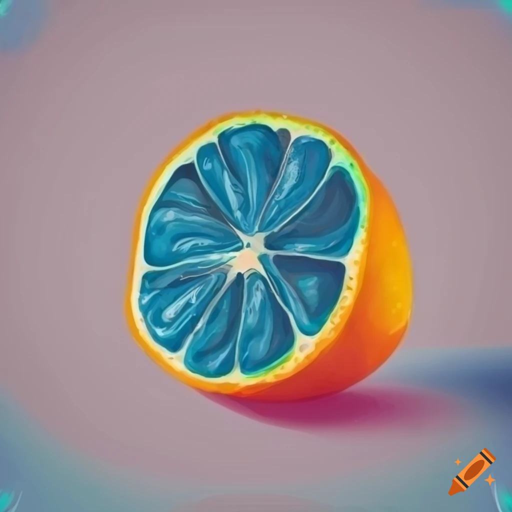 Blue orange half slice drawing on white background on Craiyon