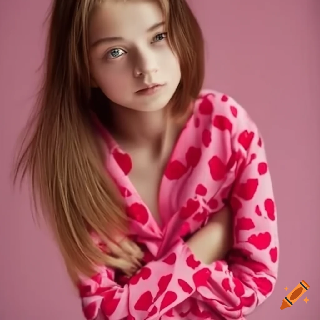 teen girl wearing heart pajamas