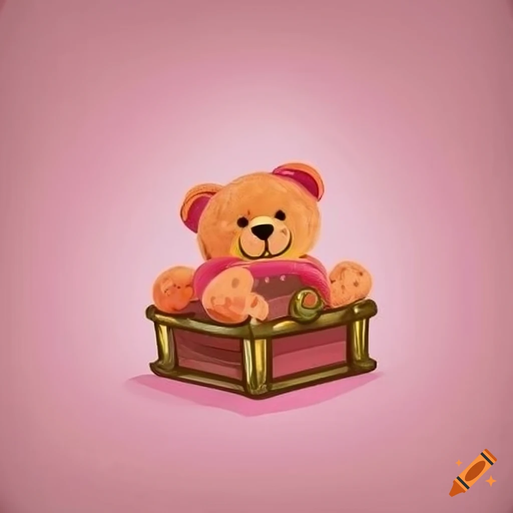 Pink treasure chest filled with adorable stuffed animals on Craiyon