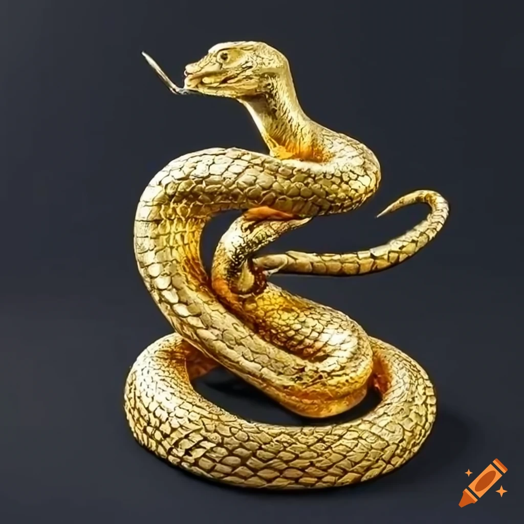 realistic golden snake statue on black background
