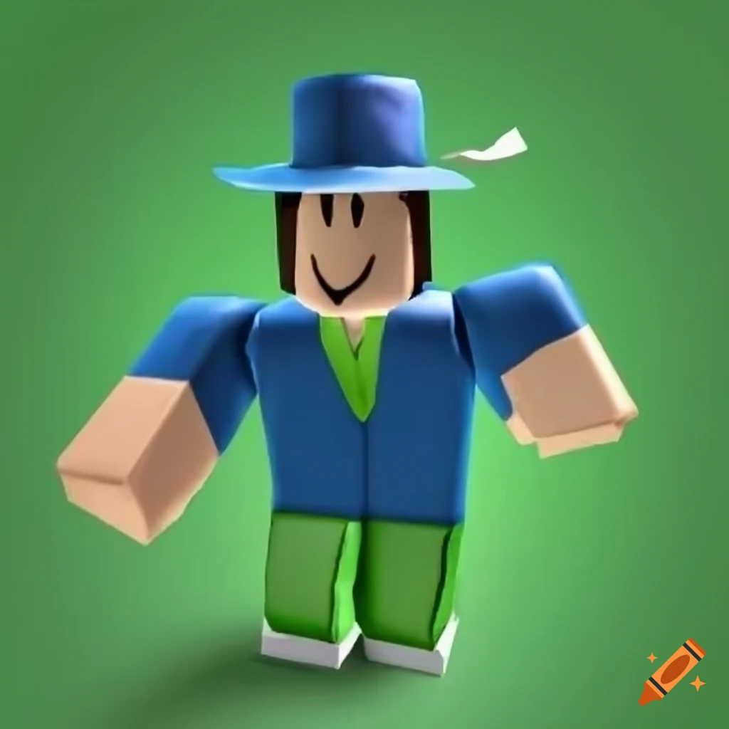 Roblox avatar with blue shirt and green pants on Craiyon
