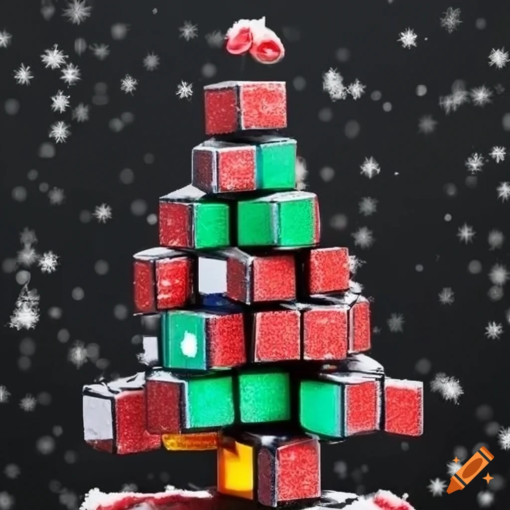 Christmas tree made of rubik's cubes on Craiyon