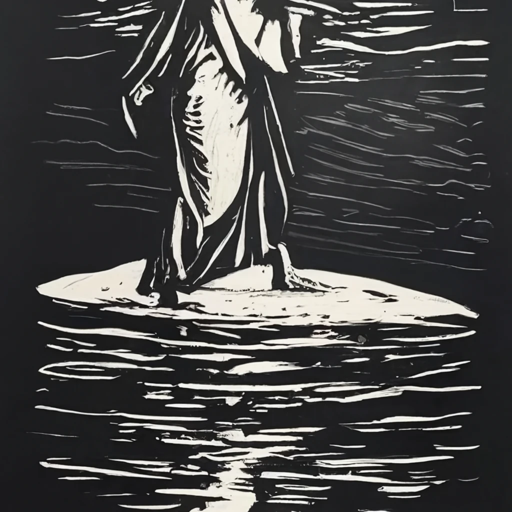Artist's rendition of Jesus walking on water on Craiyon