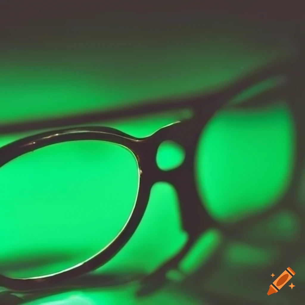 green glasses with Slytherin design