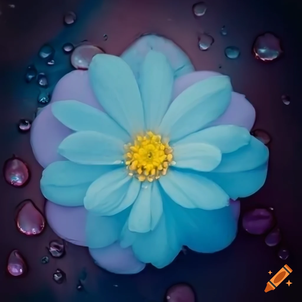 pastel blue and pink flower with water droplets