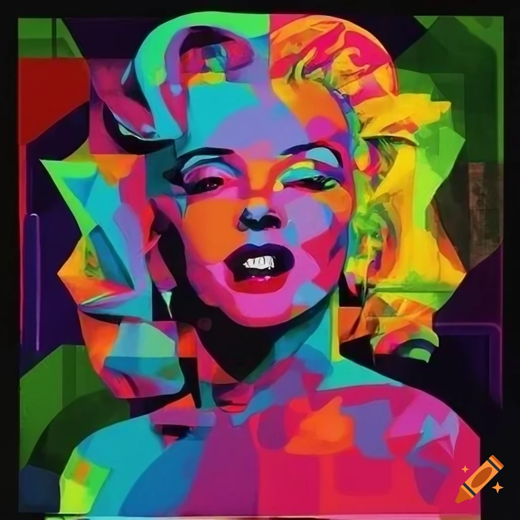 Abstract pop art portrait of marilyn monroe with cubist elements