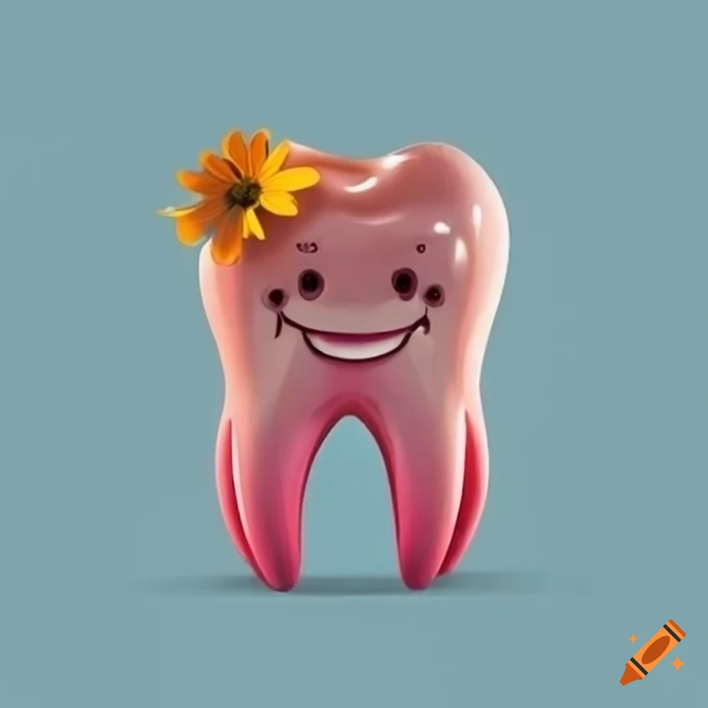 Artistic depiction of a tooth with flowers on craiyon