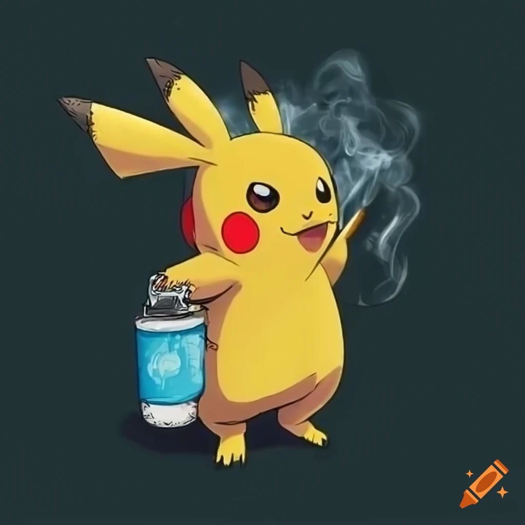 Art of pikachu with dreadlocs and a soda in hand