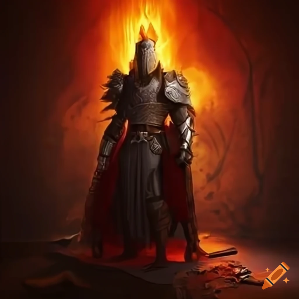 Image of a paladin wielding a flaming sword on Craiyon