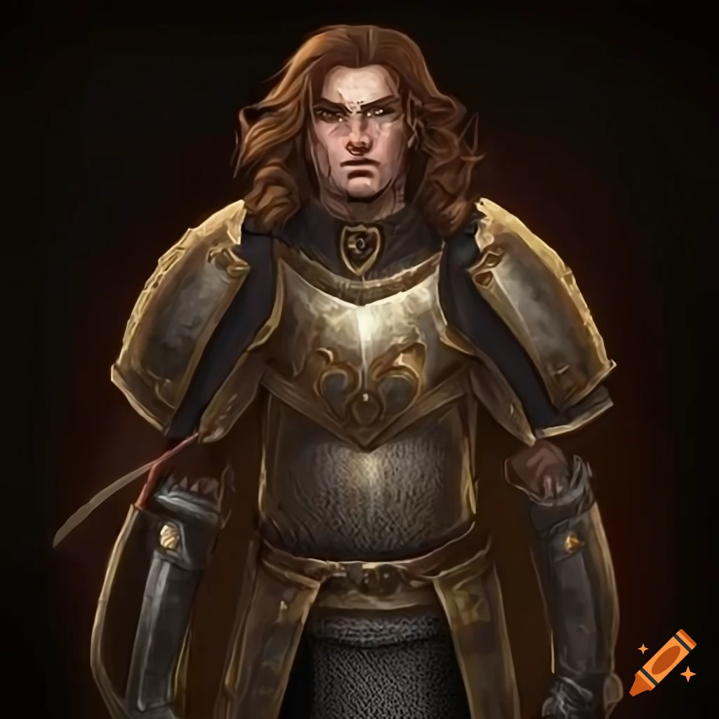 Illustration of a cleric in heavy armor with sun symbols