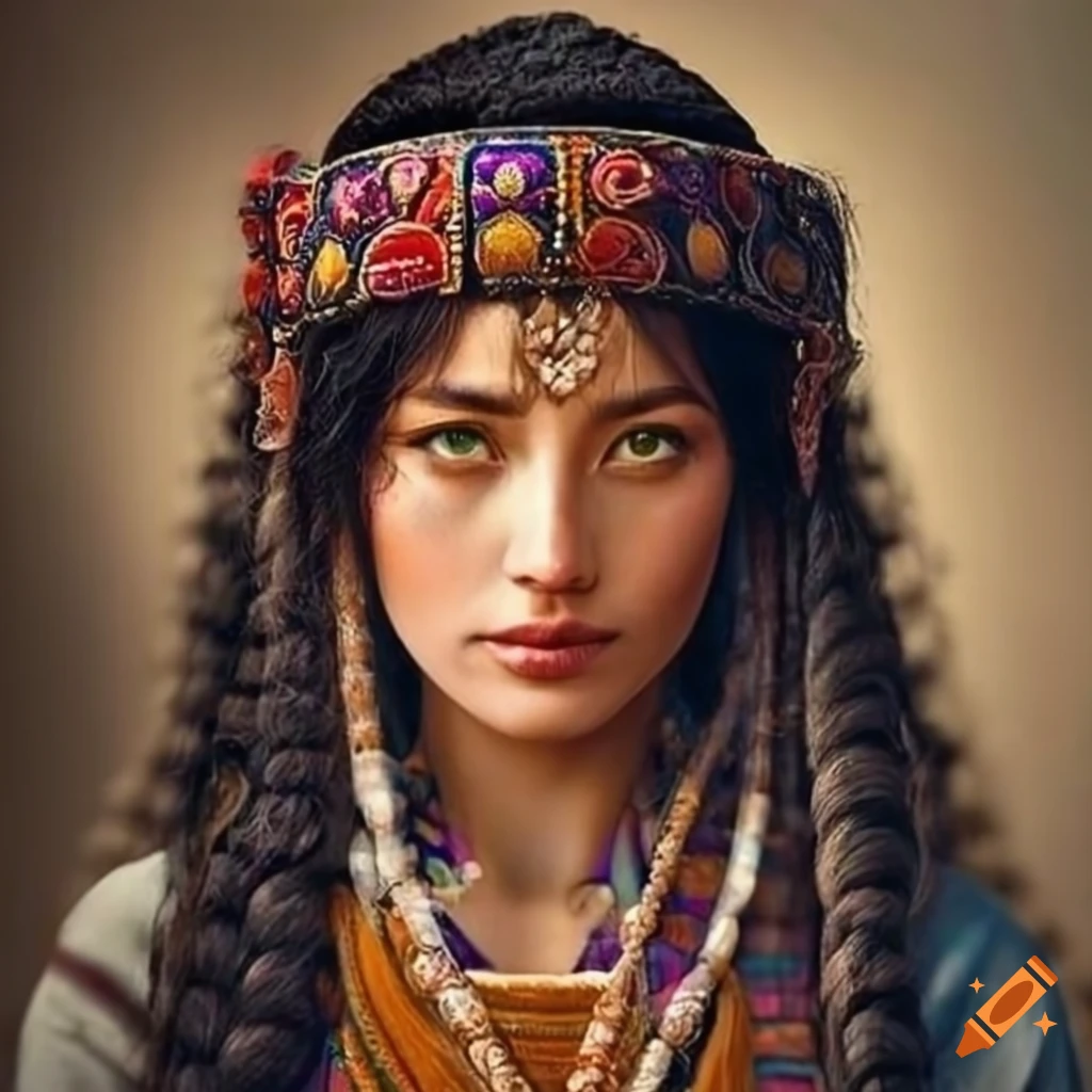 Turkish woman with yellow eyes in traditional clothing