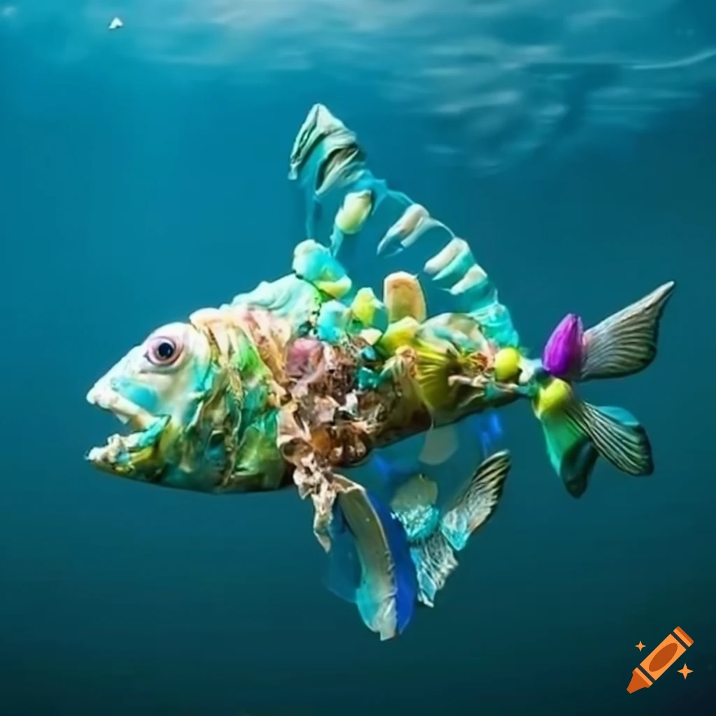 Plastic Fish Sculpture In The Ocean On Craiyon