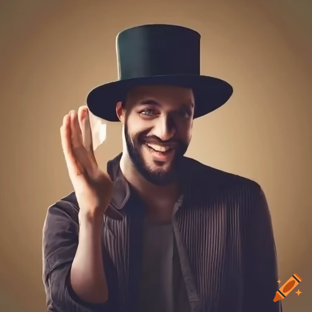 man with a short beard and black hat smiling and waving