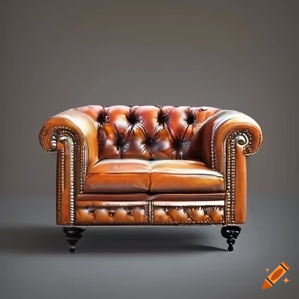 Oil painting of a leather chesterfield sofa