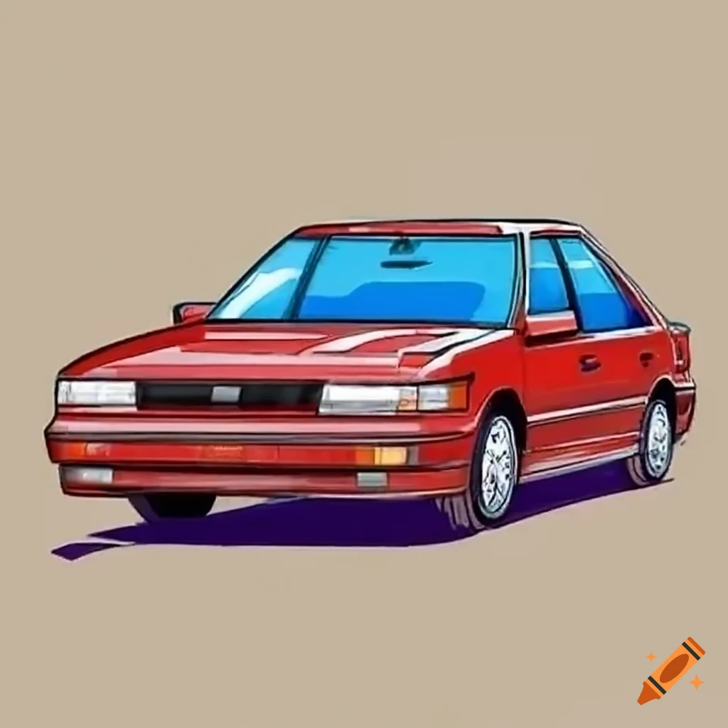 1980s Japanese Manga Style Drawing Of A Slammed 1988 Toyota Camry On 