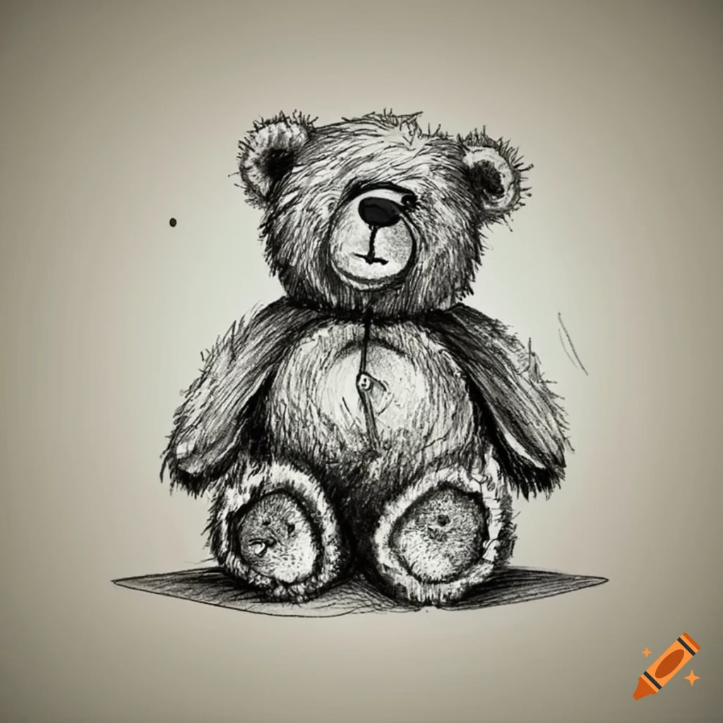 Sketch of an old, sad teddy bear on Craiyon-saigonsouth.com.vn