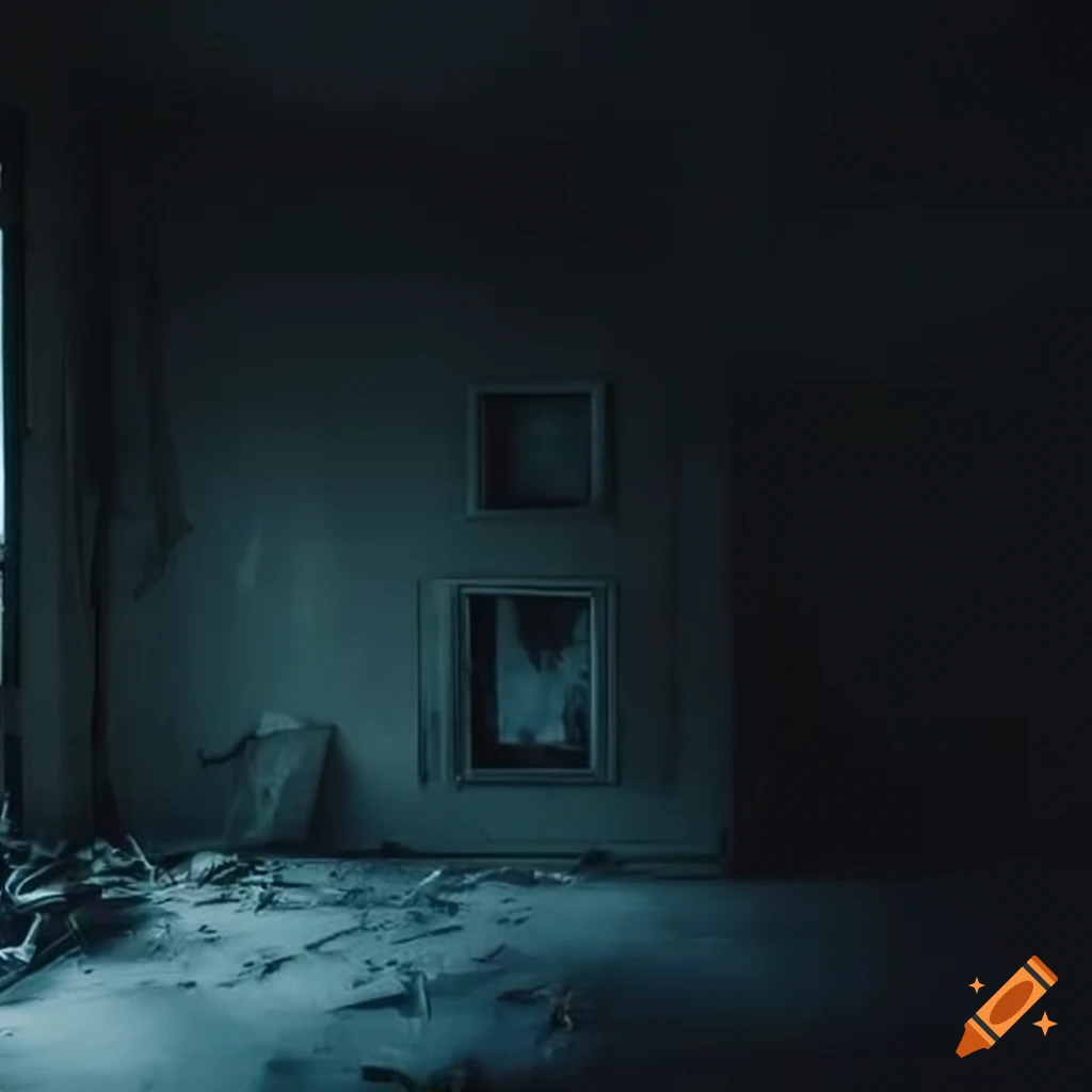 mysterious abandoned house interior with mist