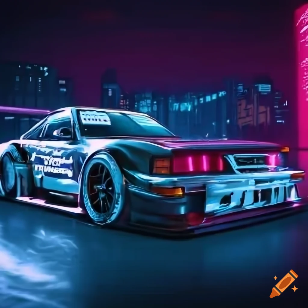 8k render of a retro nissan car with neon lights on Craiyon
