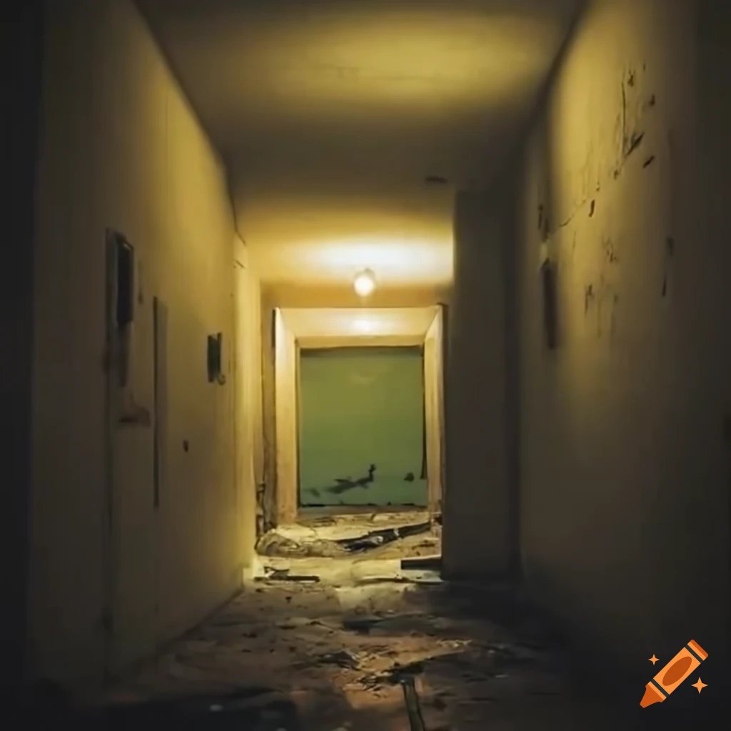 Photo of an abandoned hoarder hospital backrooms at night on craiyon