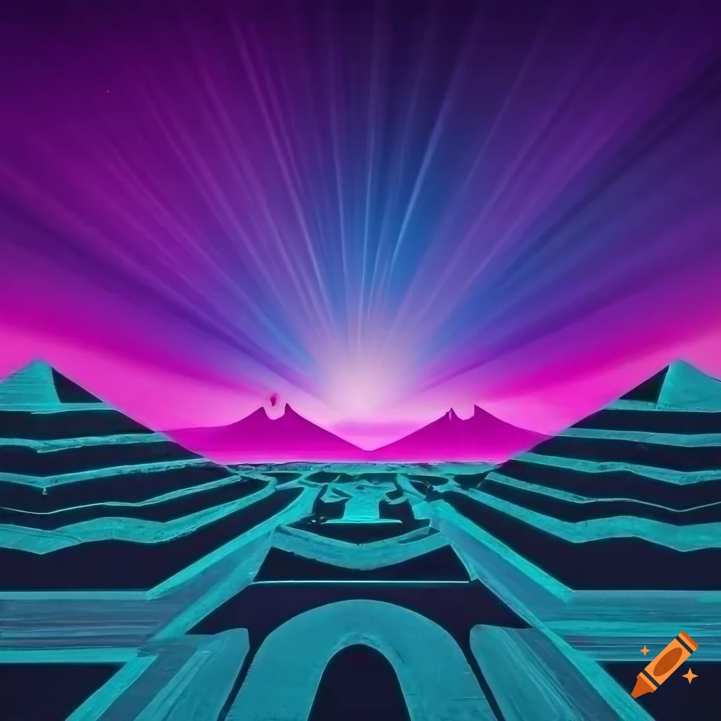 psychedelic desert oasis with ancient gemstone gods