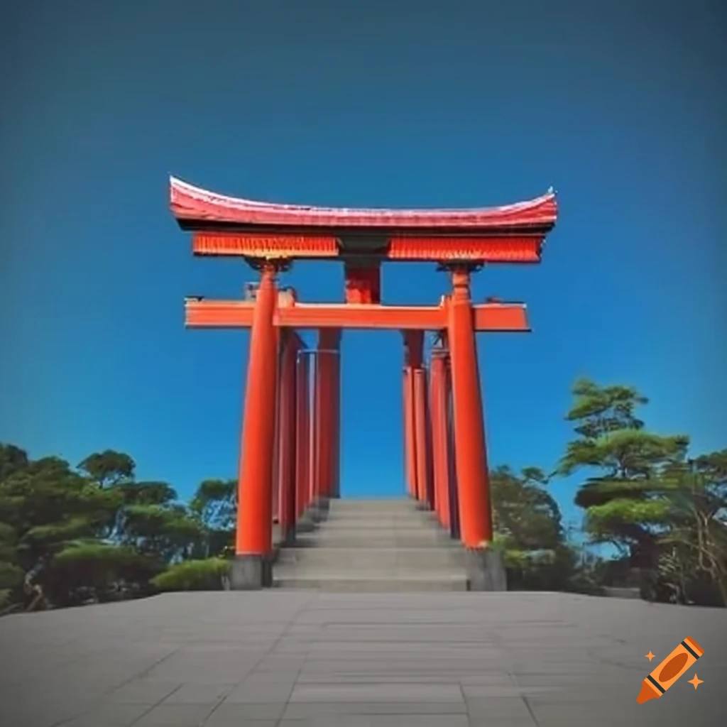 wide angle shot of a futuristic Japanese torii gate