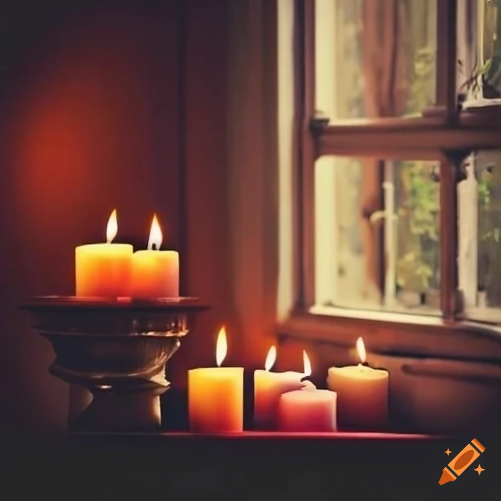 Window with lit candles on Craiyon