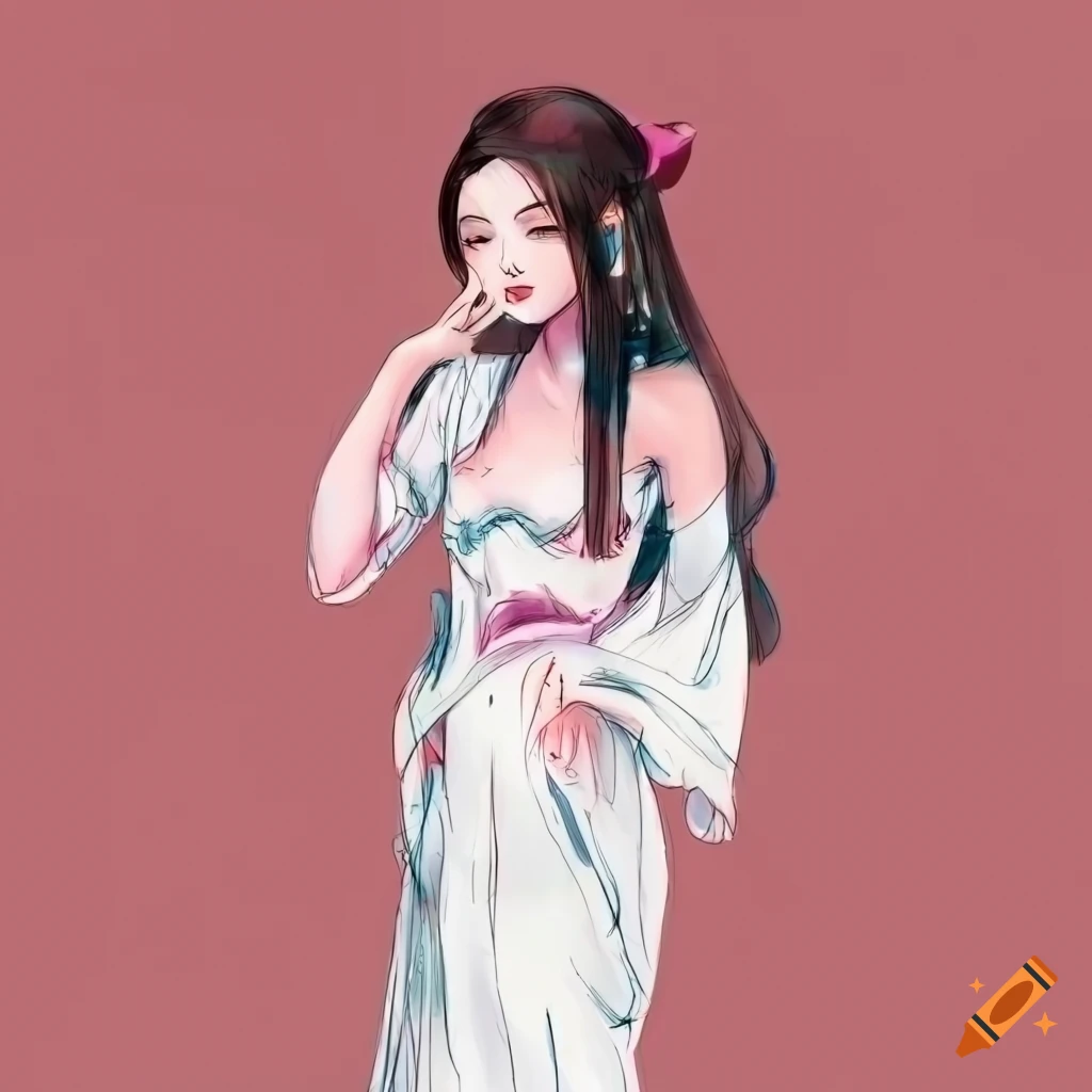 colorful manga sketch of a Chinese woman in white