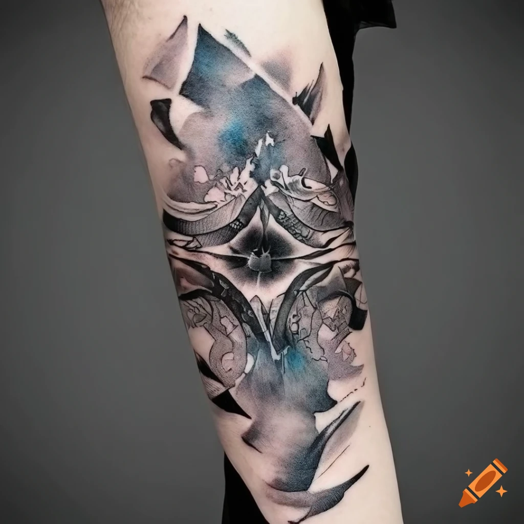 intricate black and white arm tattoo design