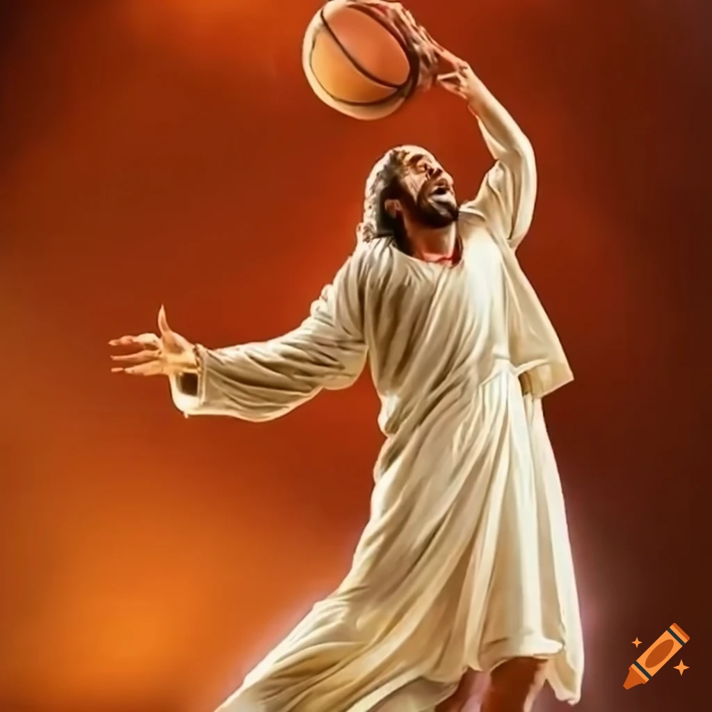Painting of jesus playing basketball on Craiyon