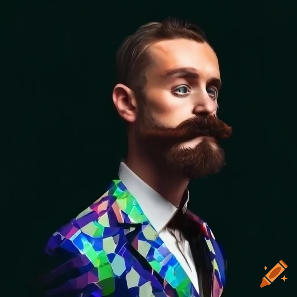 fashionable man in a colorful mosaic tuxedo
