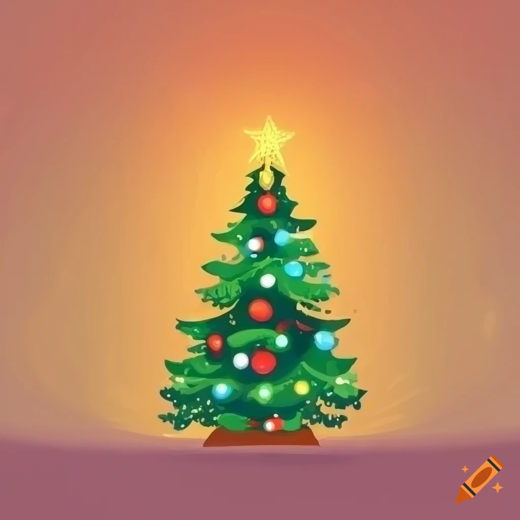 2D front view of a Christmas tree with holiday lights