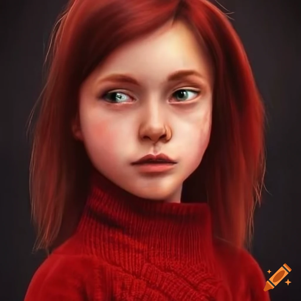 Portrait of a young girl in a red pullover - Craiyon