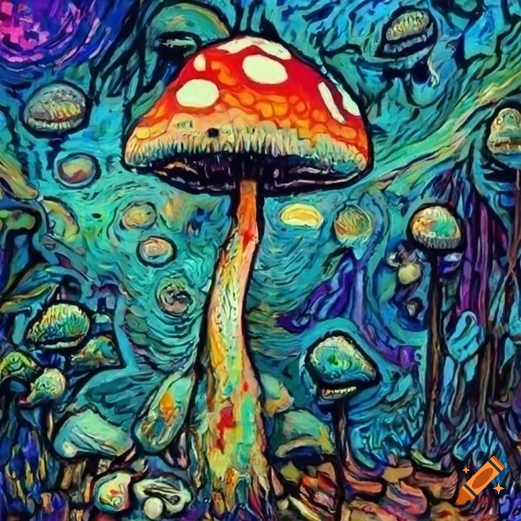 Psychedelic mushroom cluster in van gogh style