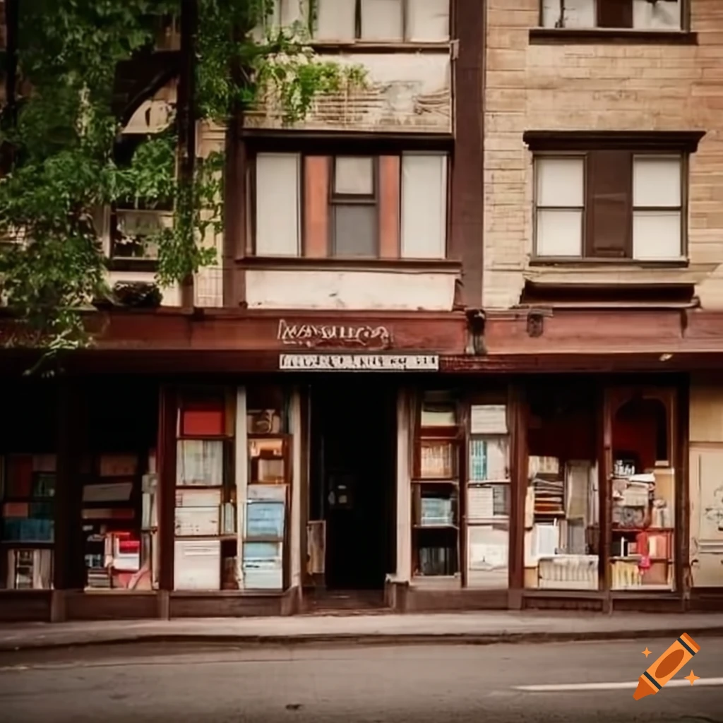 Vintage book cafe with green plants outside