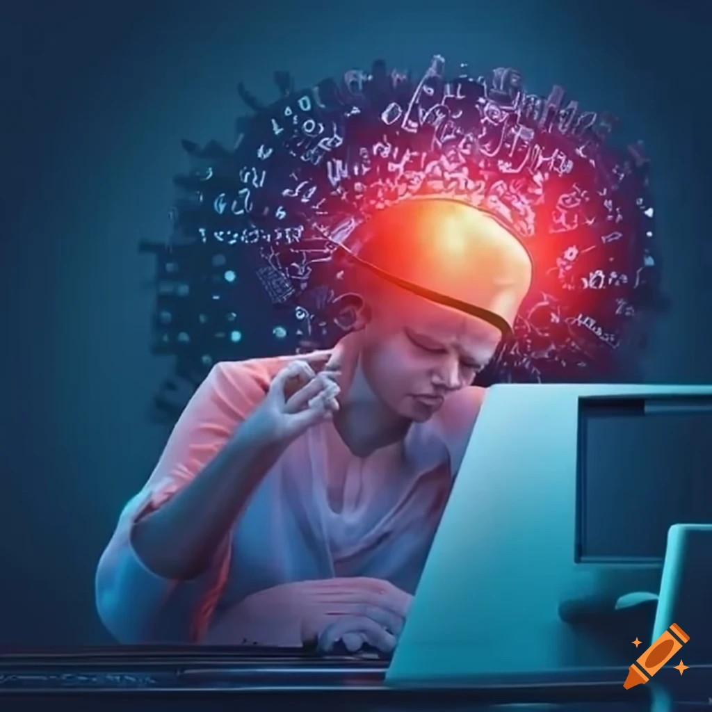 Programmer in pain beside an old computer on craiyon