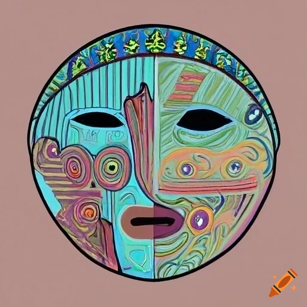 Painting Of A Symbolic Mask Representing Inner Dualities On Craiyon