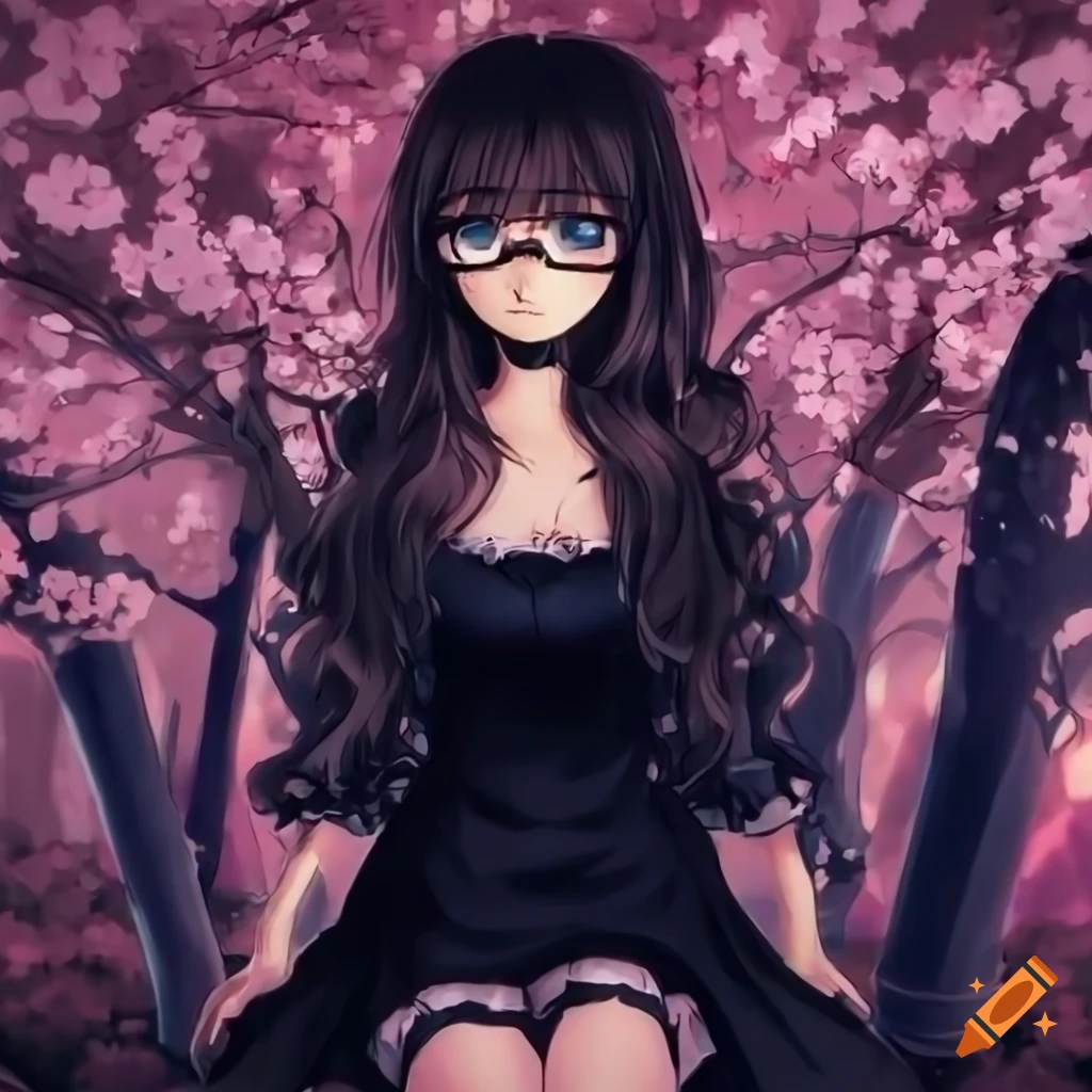 Anime girl sitting under cherry blossoms on Craiyon