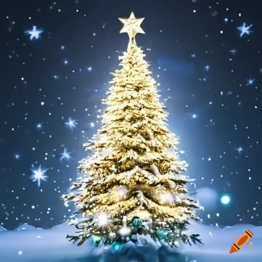 outdoor Christmas tree under the twinkling stars