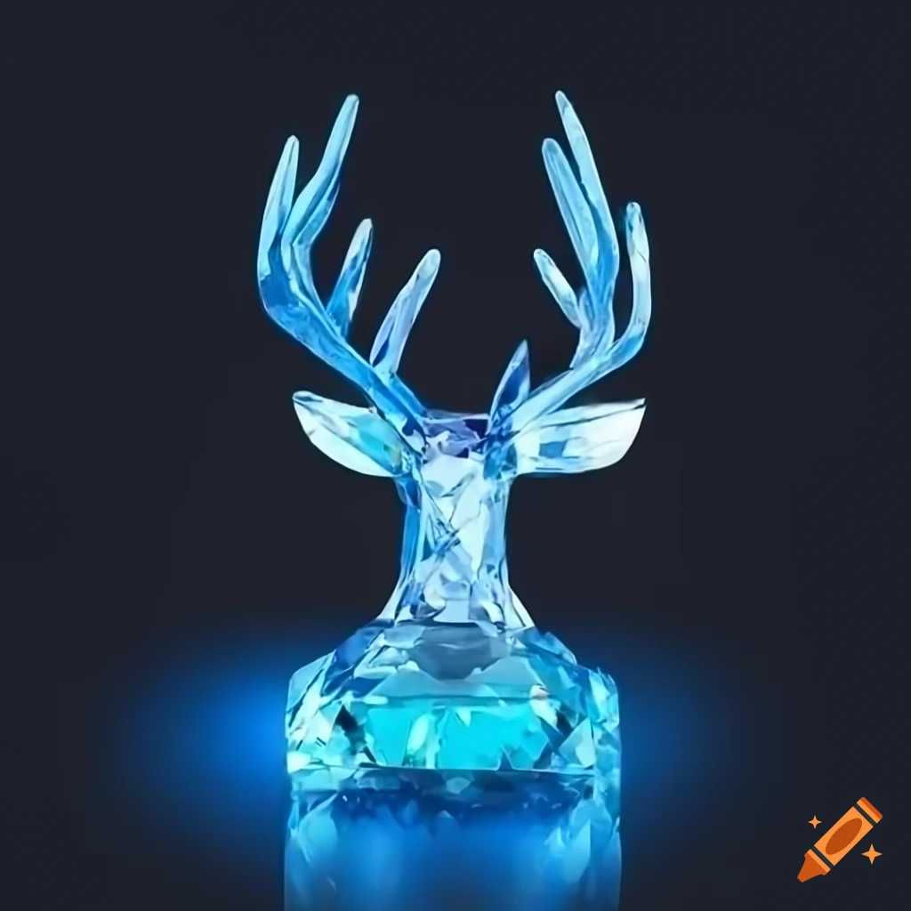 Detailed blue crystal deer figurine on black background on Craiyon