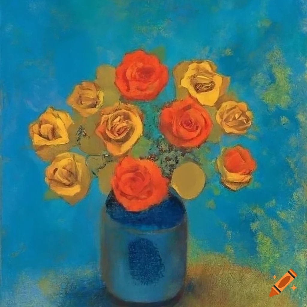 Geometric roses in blue, yellow, and orange on Craiyon