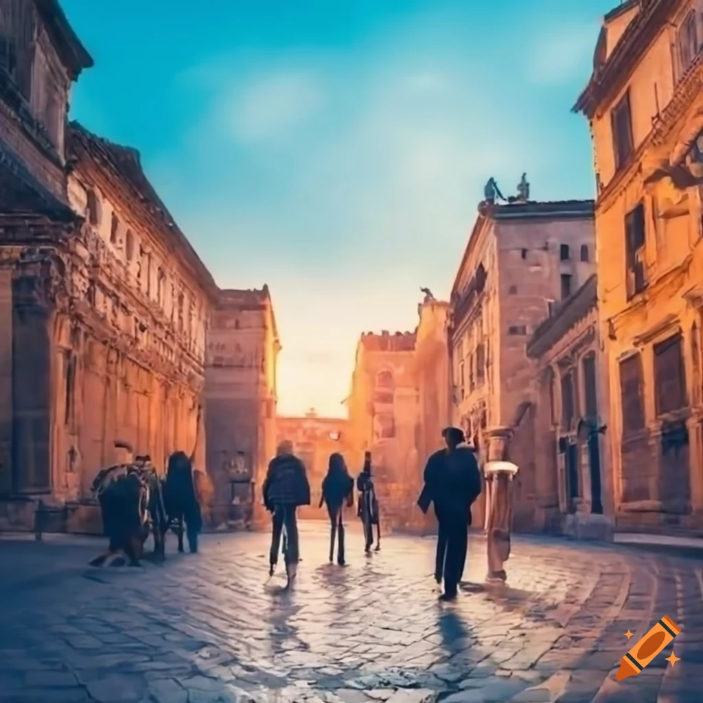 tour guide leading a group in an ancient city