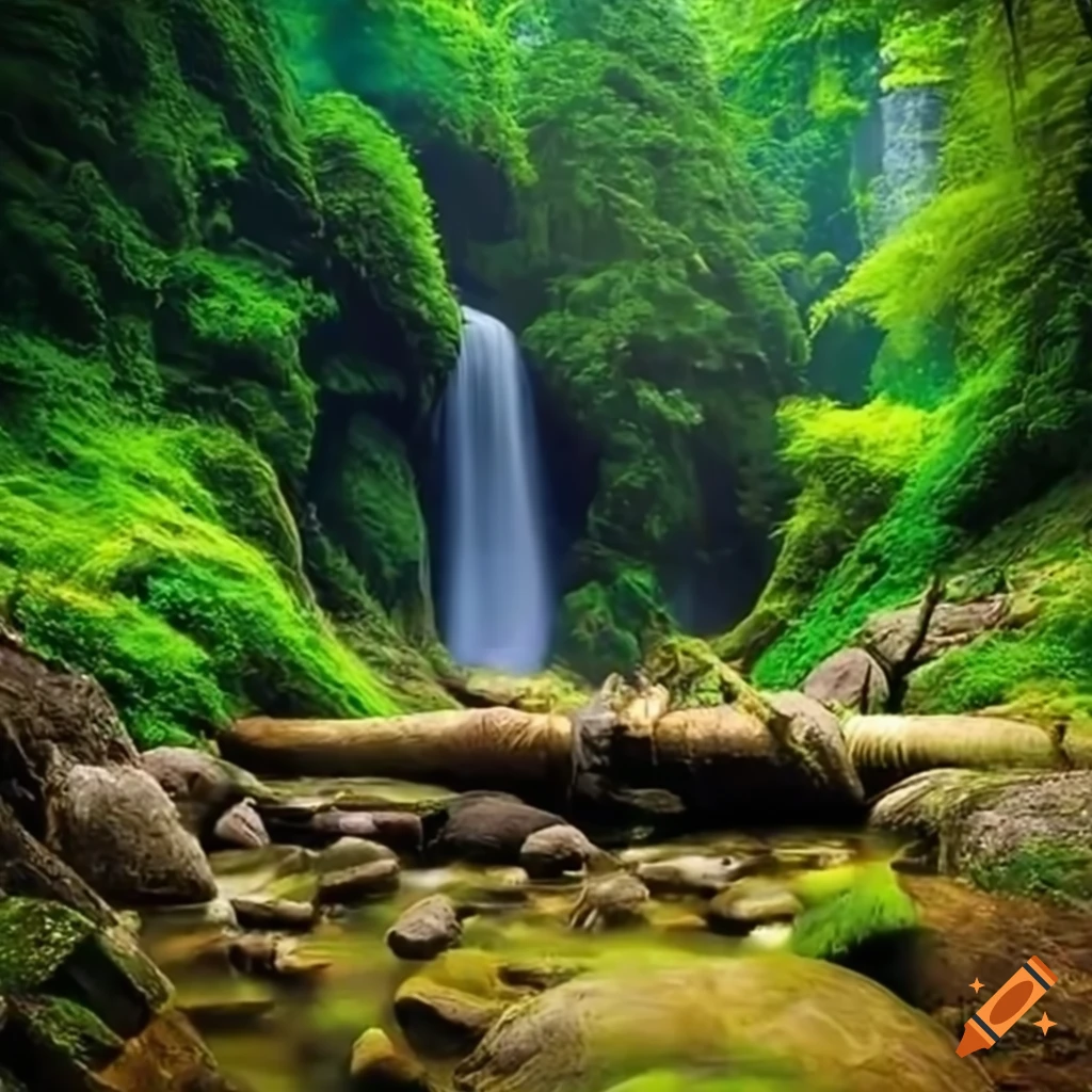 stunning waterfall in a green mountainous landscape