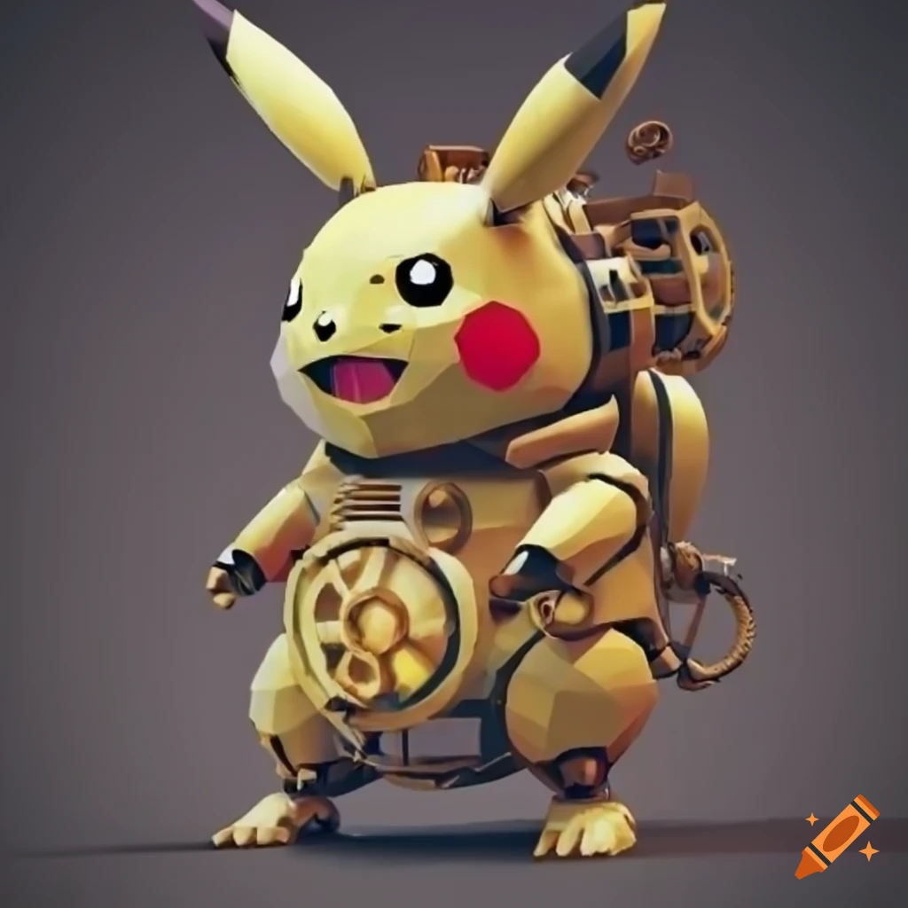 low poly steampunk robot pikachu