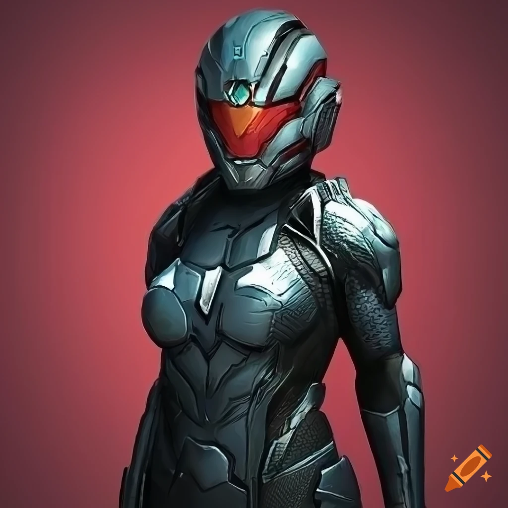 Sci-fi female warrior in full-body armor on Craiyon