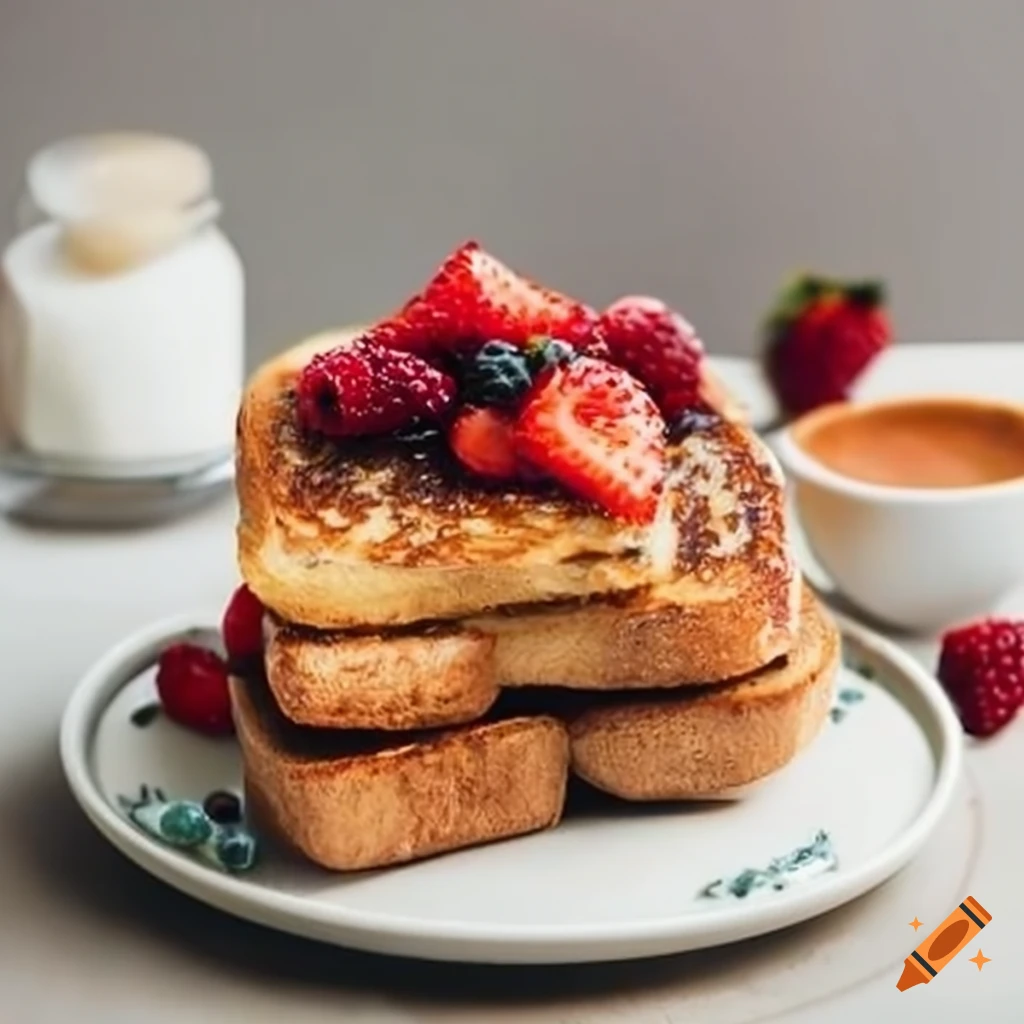 Delicious french toast with cinnamon and fruit toppings